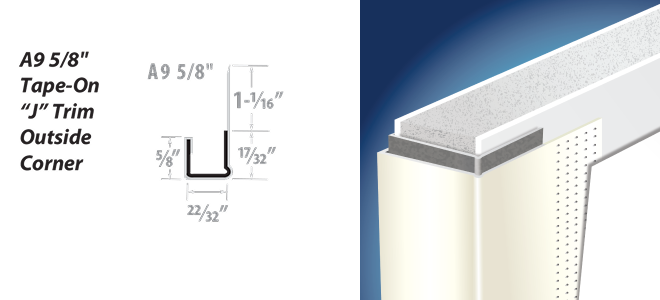  A9 5/8" Tape-On "J"Trim Outside Corner