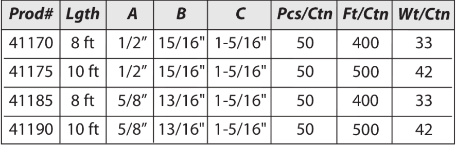 A4 NB Tape-On "L" Trim Outside Corner Specifications