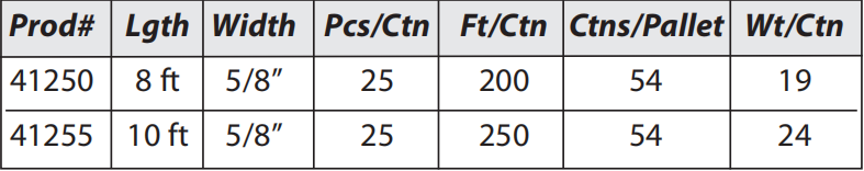  A9 5/8" Tape-On "J"Trim Outside Corner Specifications